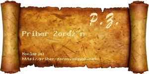 Priher Zorán névjegykártya